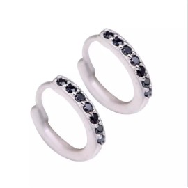 925 Sterling Silver Simple Black CZ Small 8mm Huggie Hoop Earrings Women Gift E3