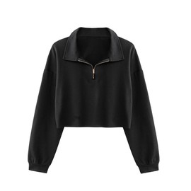 Remidoo Women's Half Zip Sweatshirt Collar Neck Cropped Sweatshirts Long Sleeve Pullover Top Black Small