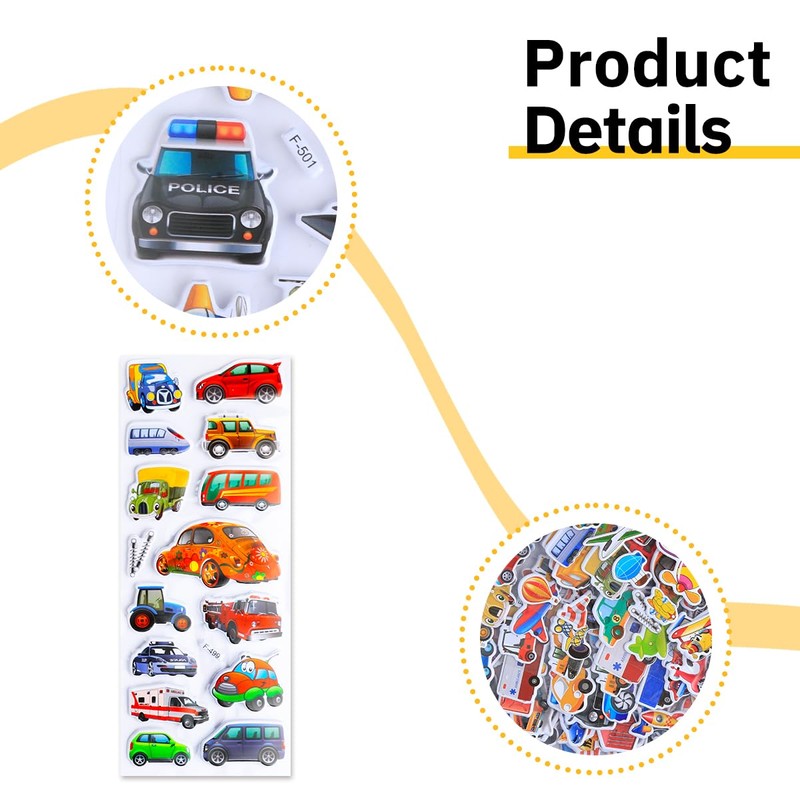 Lotsdonxia 12 Sheets 3D Puffy Car Stickers, 200+ Pcs Vehicle