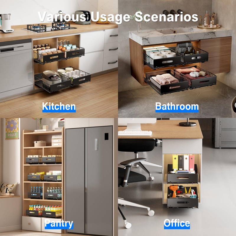 Mustorn 2 Pack Pull Out Cabinet Organizer, Slide Out Drawers