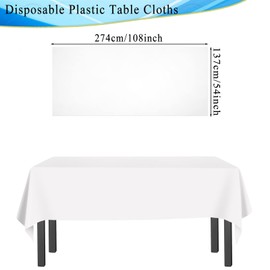 AebDerp 5pcs 137x274cm Disposable Plastic Tablecloth Waterproof Rectangular Table Cover Set Durable Supplies for Party, Banquet, Picnic, Wedding, Birthday, Camping and Home Decor (White)
