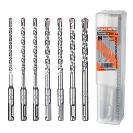 HPMAISON SDS Plus Concrete Drill Bit Set 7-Piece Hammer Drill Bit for Concrete with 4 Cutting Blades in Sizes 5, 6, 6, 8, 8, 10, 12 x 160 mm, with a Storage Rotary Box