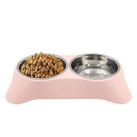 Arightmu 2-in-1 Stainless Steel Pet Bowls | Non-Slip Tilted Cat Dog Bowl with Anti-Skid Design | Double Bowl for Kittens, Puppies, Rabbits & Small Animals (Pink, Medium)