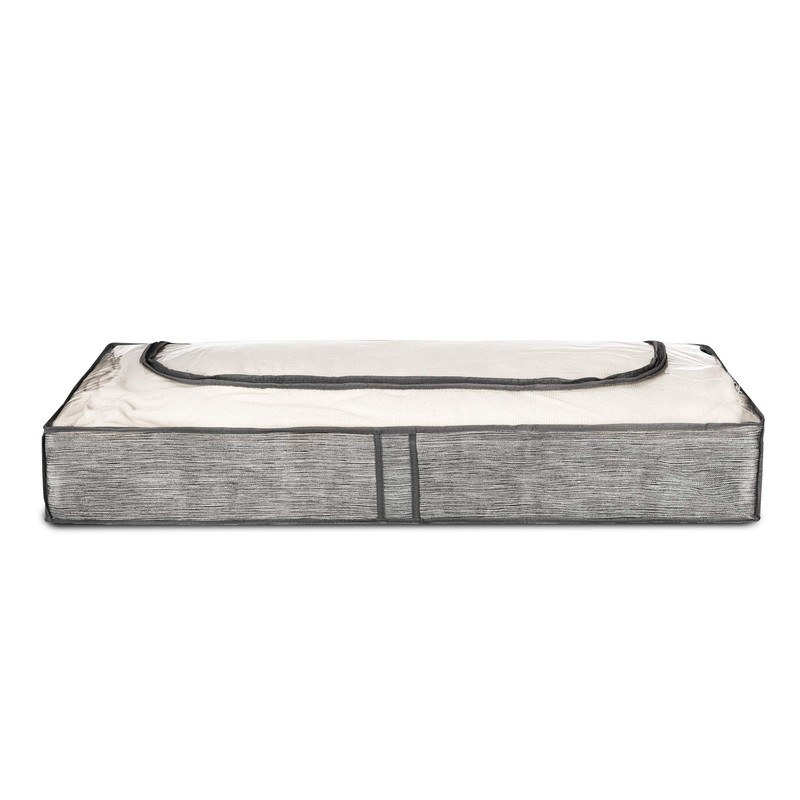 LIVIVO 2pack Grey Linen Printed Zipped Underbed Storage Bag Organiser