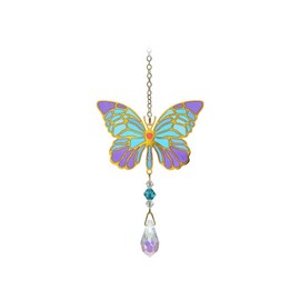 Wild Things Gifts Glass Crystal Dreams Suncatcher - Iris Butterfly - Hanging Crystal Ornament With Gold Details - Rainbow Effect