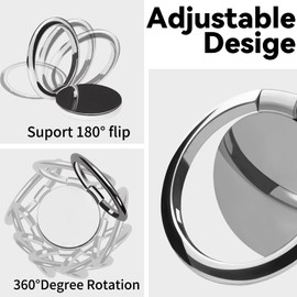 OBHEI Metal Cell Phone Ring Holder Finger Ring Stand, 360 Degree Rotation Ring Kickstand Grip Holder for Magnetic Car Mount, Silver