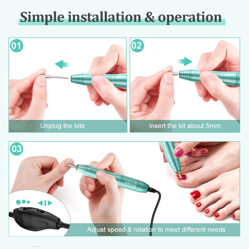 SUBAY Electric Nail Drill Machine, Compact Electric Nail File for