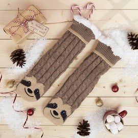 CityComfort Non-Slip Socks for Women and Teenagers in Size 37-41 - Cuddly Socks for Women - Sherpa Lined with Non-Slip Dots, Brown sloth.