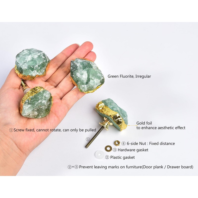 AMOYSTONE Natural Crystal Drawer and Pulls Kitchen Cabinet Knobs 4pcs