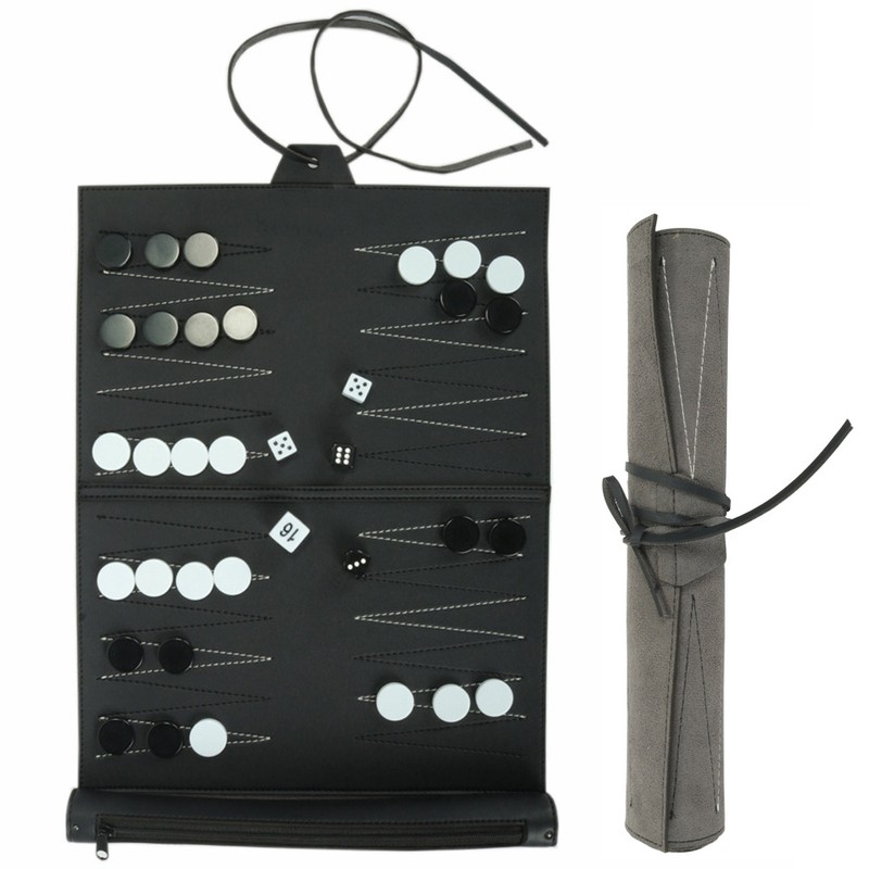 Portable Backgammon with PU Leather Chess Board Foldable Backgammon Board