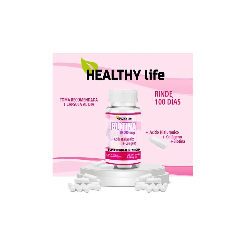 Healthy Life Biotina 100 Caps. Crece Cabello Piel Y Uñas