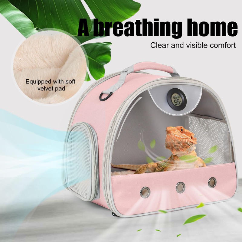 Bearded Dragon Travel Backpack Carrier with Reptile Thermometer and Humidity
