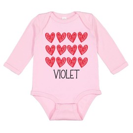 Hearts Violet Long Sleeve Baby Infant One Piece Bodysuit Newborn Light Pink