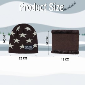 OUOQI Winter Warm Beanie Hat, Beanie Hat and Loop Tube Scarf with Fleece Lining, Winter Hat and Loop Scarf, Winter Hat and Scarf Set, Winter Beanie Hat Scarf, A brown