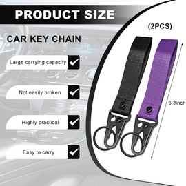 Wevdn 2 PCS Car Key Chain, Fabric Metal Practical Multifunctional Motorcycle Keychain, Anti-Lost Keychain with O-Ring for Men Women (Black+Purple)