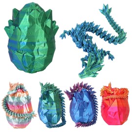 XehCaol Dragon Egg Dragon Egg with Dragon 3D Printed Movable Rose Dragon Toy Easter Gifts Dragon Figures Surprise Easter Dragon Eggs Offices Home Decor (Style C-Blue)