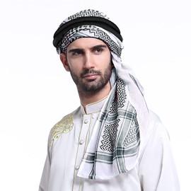 JIAHG Men's Muslim Hijab Muslim Scarf Turban Hat Neck Adult Muslim Chemo Headscarf Sun Protection Cap Islamic Head Cap Headwear Face Veil Hijab Ramadan Scarf, Black with headbands