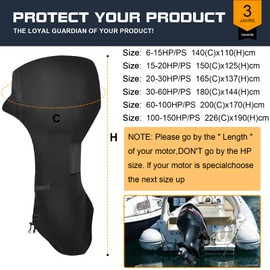 Outboard Cover, Many Sizes, 100% Waterproof 600D Oxford Boat Motor Cover, Heavy Duty Tear-Resistant Tarpaulin for Outboard Motor, Suitable for Outboard Motor (15-20HP/PS (150 x 125 cm), Black