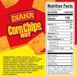 Diana Corn Chips, Hot/Picante BBQ Flavor, 4.05 Oz (Pack of 8)