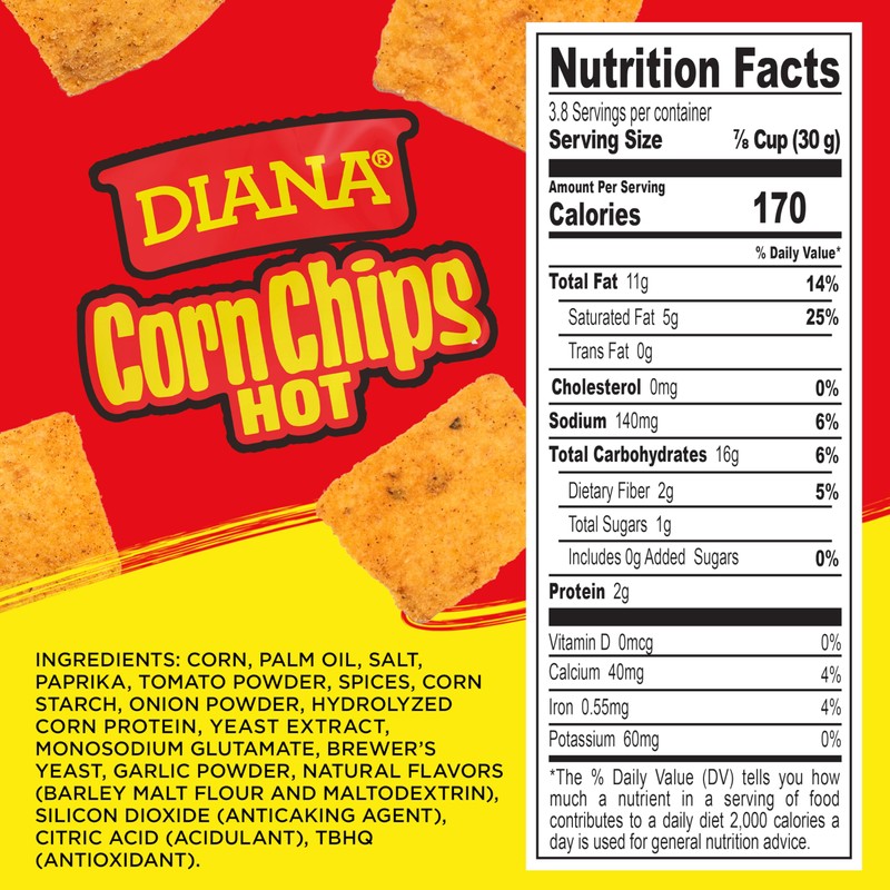 Diana Corn Chips, Hot/Picante BBQ Flavor, 4.05 Oz (Pack of