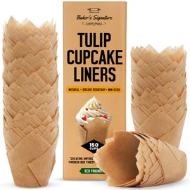 Tulip Cupcake Liners, Muffin Liners for Baking by Baker’s Signature – 150pcs of Parchment Paper Cups Cupcake Wrappers – Perfect Size, Sturdy, Greaseproof & Easy to Use – Wedding Decor – All White