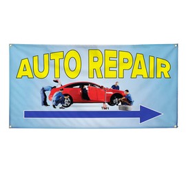 Vinyl Banner Multiple Sizes Auto Repair Outdoor Advertising Printing J Automotive Outdoor Weatherproof Industrial Yard Signs Aqua-Blue 8 Grommets 48x96Inches