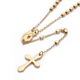 LZD 304 Stainless Steel Rosary Bead Necklace Easter Cross Virgin Mary Gold 21" A387