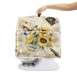 Annejudy Butterfly Sunflower Pattern Kitchen Aid Mixer Cover, Food Processor Cover with Top Handle and Pocket, Dust Covers for Kitchen Appliances Stand Mixer or Coffee Maker Appliance Cover