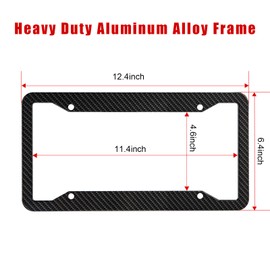 OLLEN Aluminum License Plate Frames for Front & Rear, 2 Pack Heavy Duty Rust Proof Car Tag Holder, with Mount Hardware, Screws Caps, 8 Rattle Proof Pads, Screwdriver, Carbon Fiber Pattern