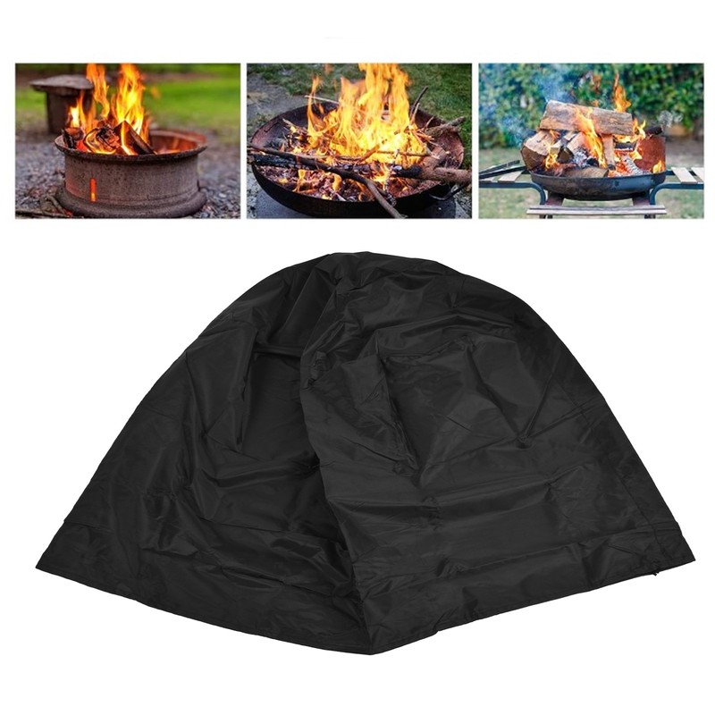 Fire Pit Cover Round Black Waterproof Dustproof Polyester Fiber Firepit