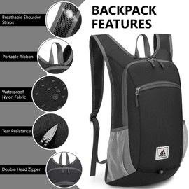 flintronic Foldable Backpack, 16L Small Hiking Backpack, Ultralight Hiking Backpack, Waterproof Travel Backpack, Packable Backpack, Women Men Daypack, for Camping Climbing/Outdoor Hiking, A-Black