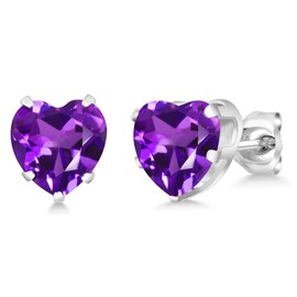 Gem Stone King 925 Sterling Silver 8MM Heart Shape Gemstone Birthstone Stud Earrings For Women Men