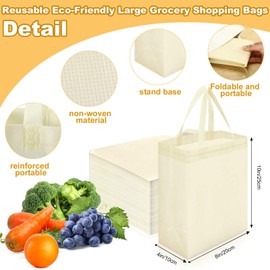 Windyun 50 Pieces Reusable Tote Bags Bulk Non Woven Grocery Tote with Handles Reusable Shopping Bags for Party(Beige)