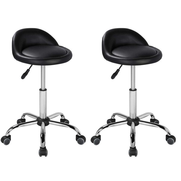 Yaheetech Height Adjustable Hydraulic Rolling Swivel Salon Stool Chair Tattoo Massage Facial Spa Stool Chair with Backrest Black - 2PCS