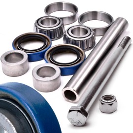 HD Switch - Improved Front Wheel Bearing & Axle Sleeve Rebuild Kit for Scag 43581 482621 482622 43584 04001-134, 304 Stainless Steel Axle, Spring-Loaded Seal Upgrade, 1/2" Axle Bolt+Lock Nut Included