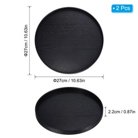PATIKIL Wood Serving Tray 10 Inch, 2 Pack Round Decorative Platter for Home Decor Kitchen Table Candle Holder, Black