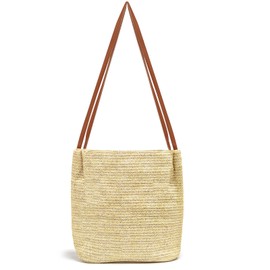 KUKUPOW Braided Bag, Straw Bag, Raffia Bags Women's Summer, Summer Travel for Holiday on the Beach, Carabiner Women's Casual M, Brown