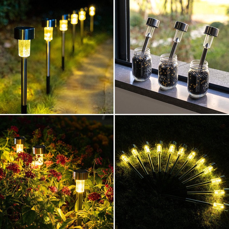 GIGALUMI Solar Pathway Lights, Stainless Steel IP44 Waterproof Auto On/Off