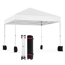 GarveeLife 10x10ft Pop Up Canopy Tent, 1-Person Setup Instant Tent, Portable Commercial Silver Coated Outdoor Patio Canopies w/Wheeled Bag, 4 Sandbags for Party, Camping, Outdoor Activities, White