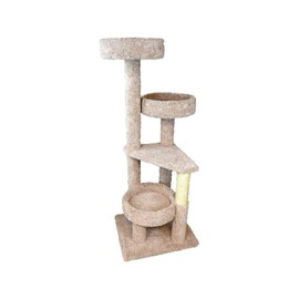 Maykoosh Rustic Recluse Large Cat Tower with Easy to Access Spacious Perches, Carpet Upholstered Cat Tree for All Cat Breeds, Multi-Perch Cat Tree with Sisal Rope Scratch Post Taupe/Neutral