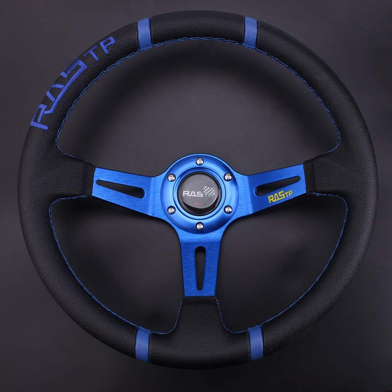 RASTP Universal Racing Steering Wheel,Deep Dish Steering Wheel Leather Embroidery