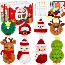 Yunlly 8 Pcs Crochet Kit for Beginners, Christmas Crochet Starter Kit DIY with Instructions and Video Tutorials for Beginners Adults and Kids Knitting Craft Supplies