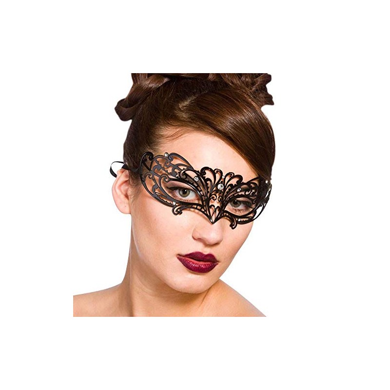 Metal L/Cut Eye Mask - Matt Black / Diamantes