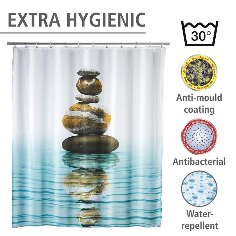 Wenko 20961100 Shower curtain Meditation highquality textile fabric, washable, Plastic