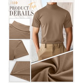 Huukeay 3 Pack Men's Big and Tall Shirts, Cotton Short Sleeve Turtleneck Tops Loose Fit Plus Size Mock Turtleneck Basic Tee(Khaki, White, Black,Medium)