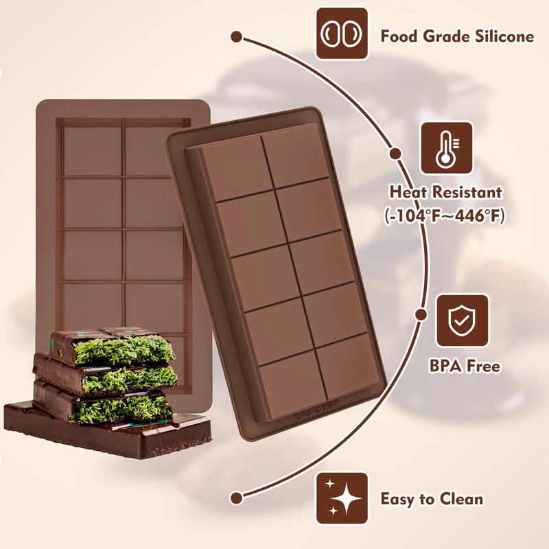 Chocolate Bar Mold 2 Pack, Non-Stick Deep Dubai Chocolate Bar
