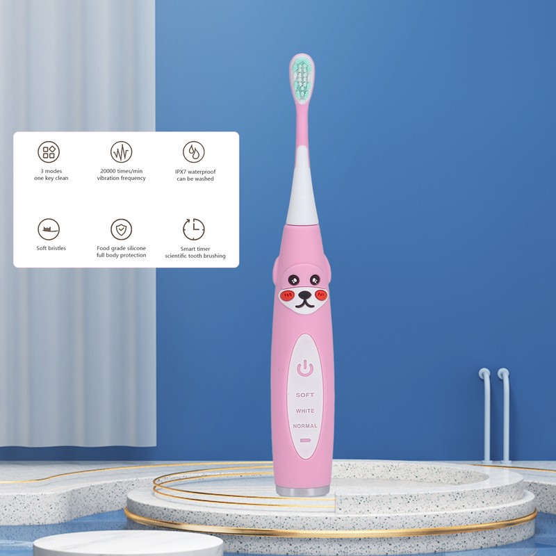 Kids Electric Toothbrush Sonic Smart Timer Cartoon Shape Soft IPX7