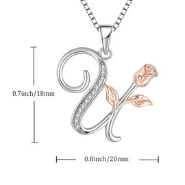 starchenie Alphabet Rose necklace Letter U Necklace Zirconia Pendant 925 Sterling Silver Necklace for Women