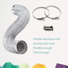 Cenipar Dryer Vent Hose-4 inch Ducting Vent Hose Flexible Aluminum Foil Non-Insulated (4 inch 25 feet) with 2 Clamps