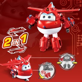 Super Wings Transformations-Flugzeug Supercharged Jett, ca. 12,7 cm große Spiel-Figur für Kinder, Spielzeug-Flugzeug und Roboterfigur für 3+ Jahre Alten Jungen Mädchen, Rot